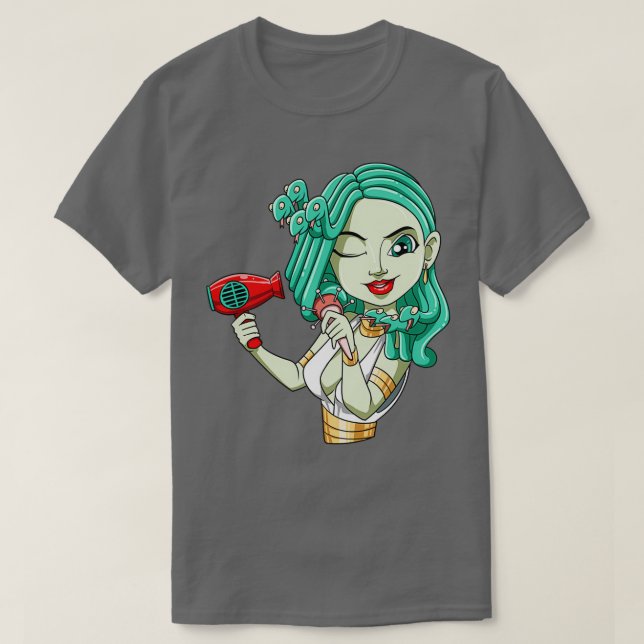 Funny hairdresser mythology blow dryer curls T-Shirt (Design Front)