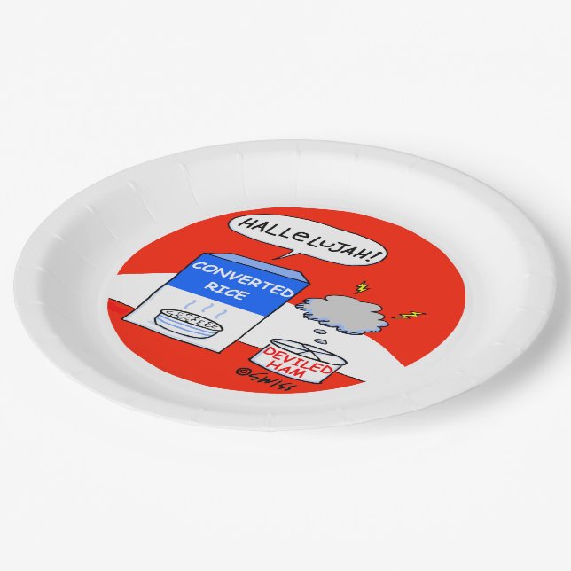 Funny Hallelujah Cartoon Christian Church Picnic Paper Plates (Angled)