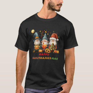 Funny Hallothanksmas Gnomes Happy Hallowthanksmas T-Shirt