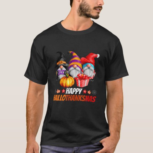 Funny Hallothanksmas Gnomes Happy Hallowthanksmas T_Shirt