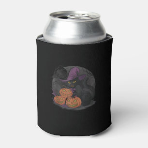 Funny Halloween And Black Cat On Pumpkin _2 Can Cooler