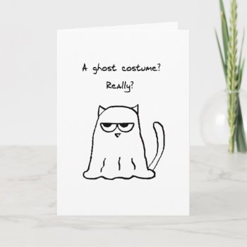 Funny Halloween - Angry Cat In A Ghost Usuume Card by FunkyChicDesigns at Zazzle