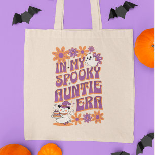 Funny Halloween Auntie Era Retro Ghosts Tote Bag