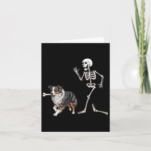 Funny Halloween Australian Shepherd And Skeleton  Card