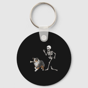 Funny Halloween Australian Shepherd And Skeleton Keychain