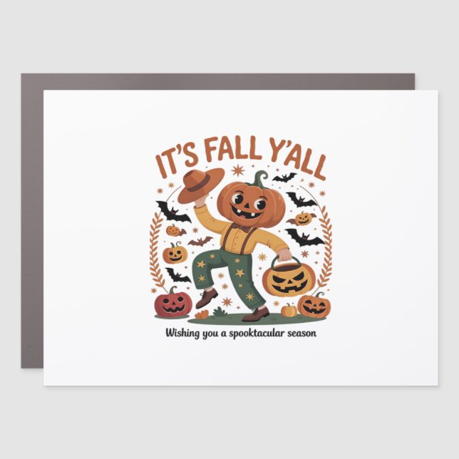 Funny Halloween Autumn Cute It’s Fall Y’all Pumpki Car Magnet (Front)