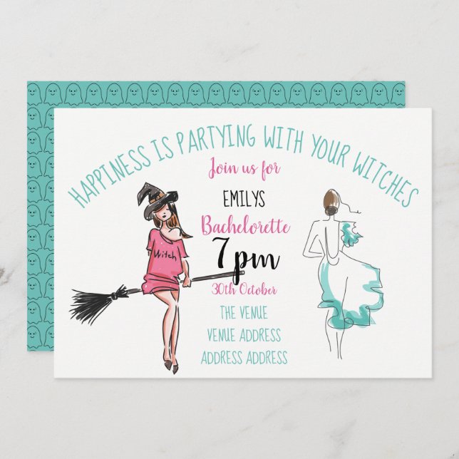 FUNNY Halloween Bachelorette Party Invites Witches (Front/Back)