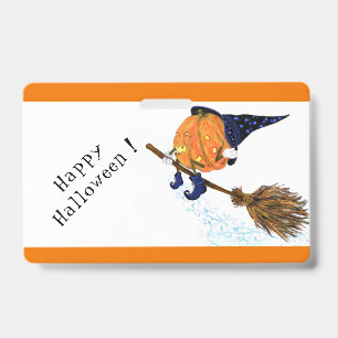 Funny Halloween Badge Witch Pumpkin with Broom