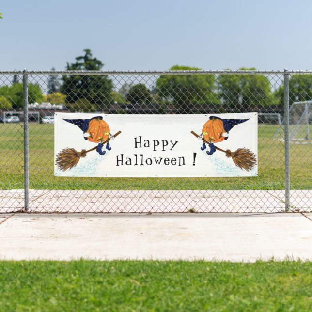 Funny Halloween Banner Witch Pumpkin Flying (Insitu)