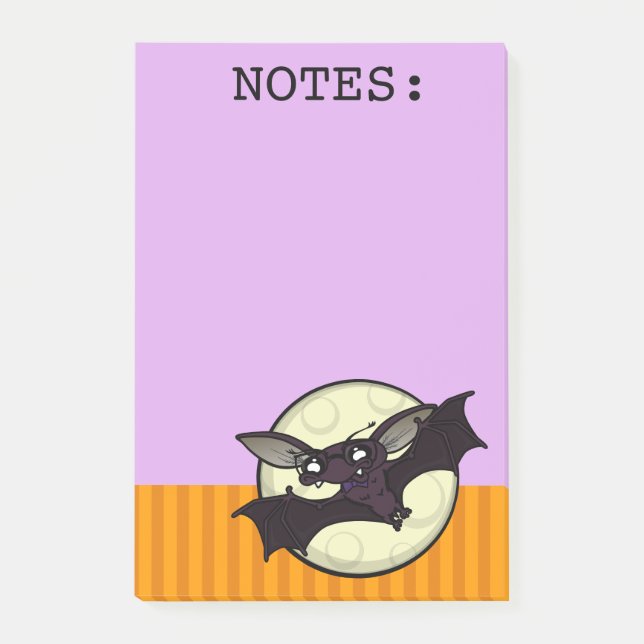 FUNNY HALLOWEEN BAT GRAPHIC POST-IT PURPLE NOTEPAD (Front)