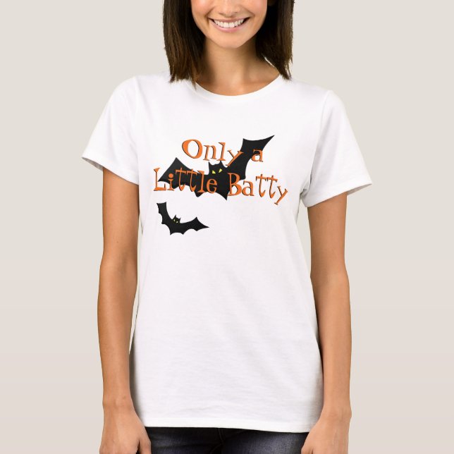 Funny Halloween Bats A Little Batty Orange Black T-Shirt (Front)