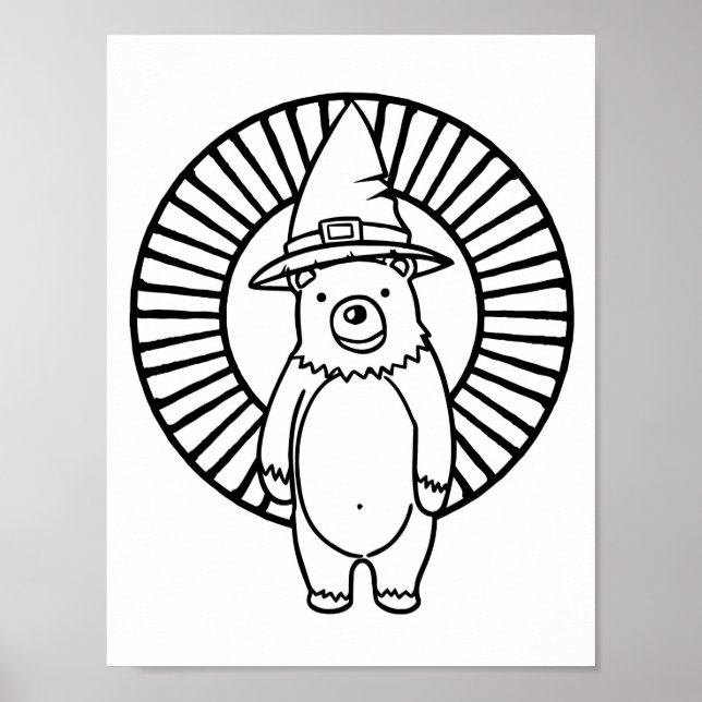 Funny Halloween Bear Coloring Page Poster (Front)