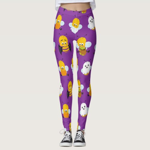 Funny Halloween Bee Purple Leggings