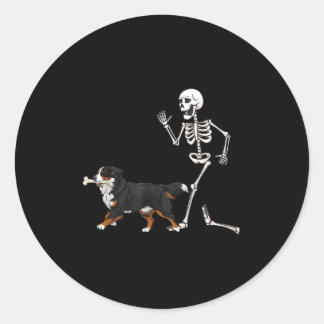 Funny Halloween Bernese Mountain Dog And Skeleton Classic Round Sticker