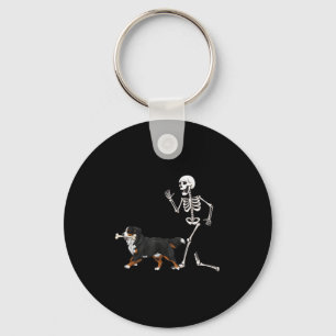 Funny Halloween Bernese Mountain Dog And Skeleton Keychain