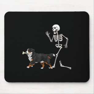 Funny Halloween Bernese Mountain Dog And Skeleton Mouse Pad