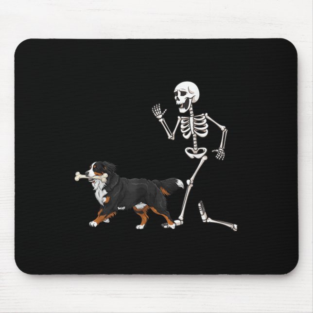 Funny Halloween Bernese Mountain Dog And Skeleton  Mouse Pad (Front)