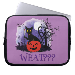 Funny Halloween Bewitched Black Cat What? Laptop Sleeve