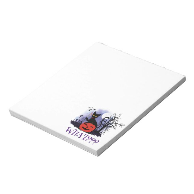 Funny Halloween Bewitched Black Cat What? Notepad (Rotated)