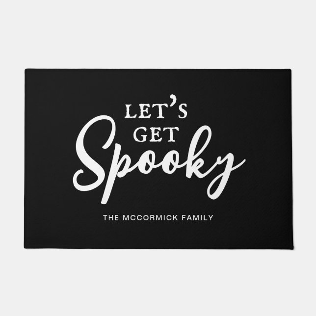 Funny Halloween Black And White Spooky Family Name Doormat (Front)