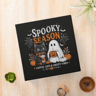 Funny Halloween Black Cat and Ghost Coffee Lover 3 Ring Binder