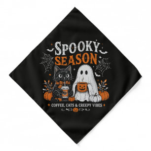 Funny Halloween Black Cat and Ghost Coffee Lover Bandana