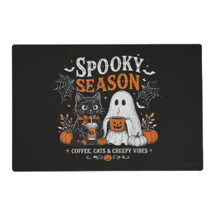 Funny Halloween Black Cat and Ghost Coffee Lover Placemat