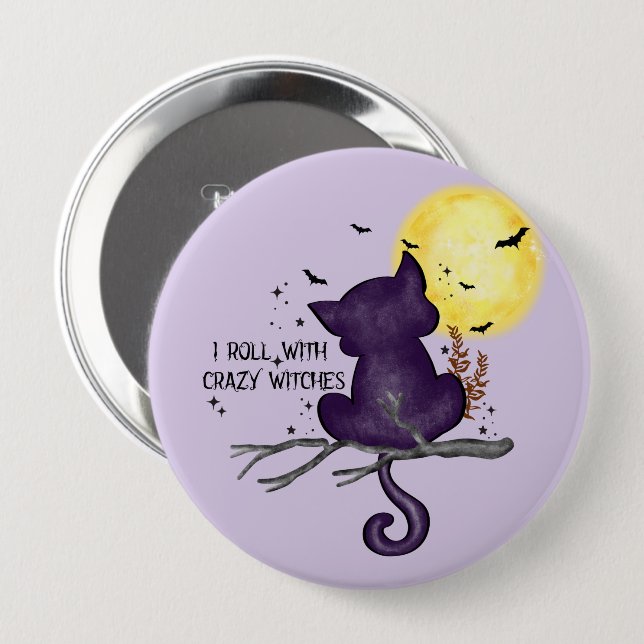 Funny Halloween Black Cat and Magical Moon Button (Front & Back)
