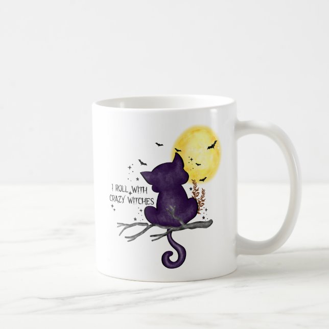 Funny Halloween Black Cat and Magical Moon Coffee Mug (Right)