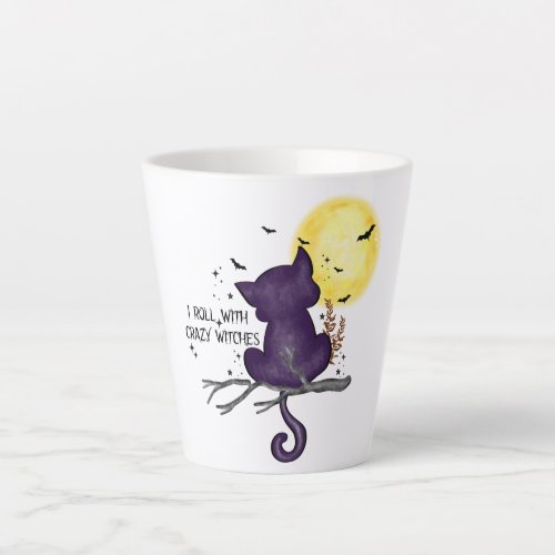 Funny Halloween Black Cat and Magical Moon Latte Mug