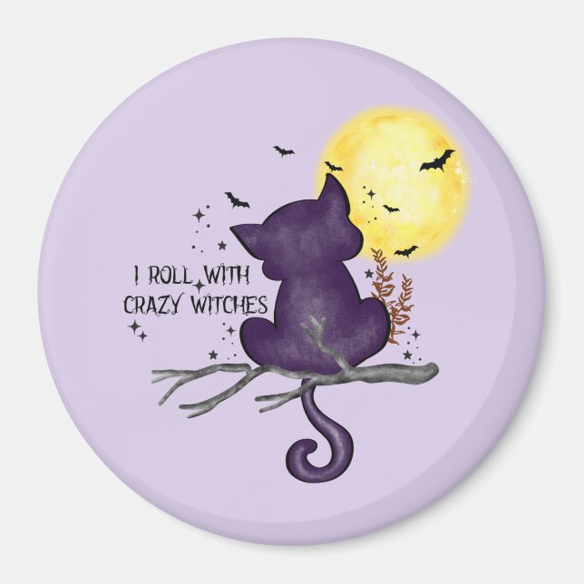 Funny Halloween Black Cat and Magical Moon Magnet (Front)