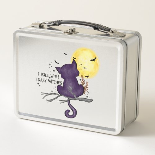 Funny Halloween Black Cat and Magical Moon Metal Lunch Box