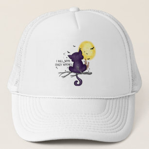 Funny Halloween Black Cat and Magical Moon Trucker Hat