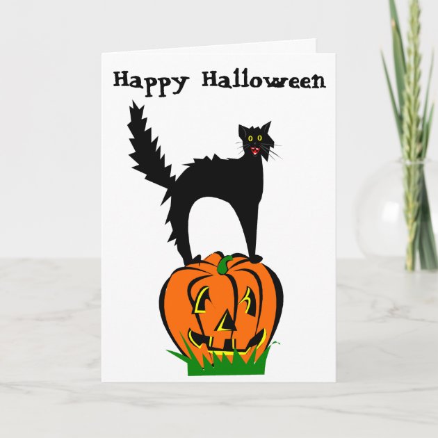 Funny Halloween Black Cat And Pumpkin Invitation
