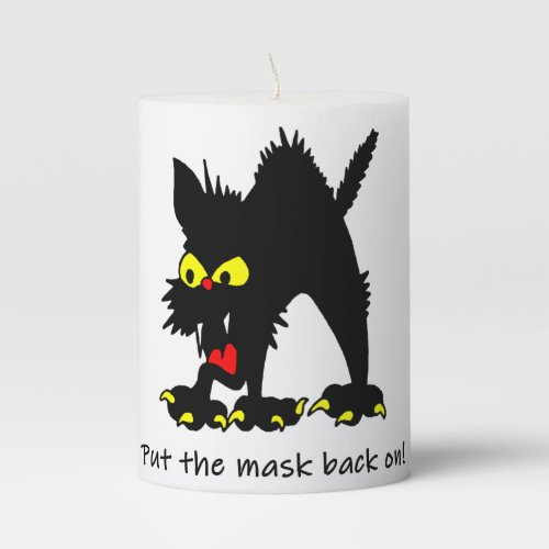 Funny Halloween Black Cat Arched Back Mask On Joke Pillar Candle