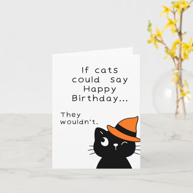 Funny Halloween Black Cat Birthday Card (Yellow Flower)