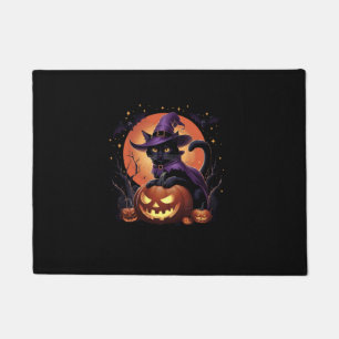 Funny Halloween Black Cat Pumpkin Costume Cat Love Doormat