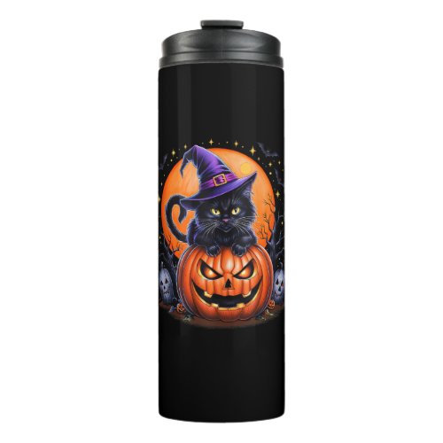 Funny Halloween Black Cat Pumpkin Costume Cat Love Thermal Tumbler