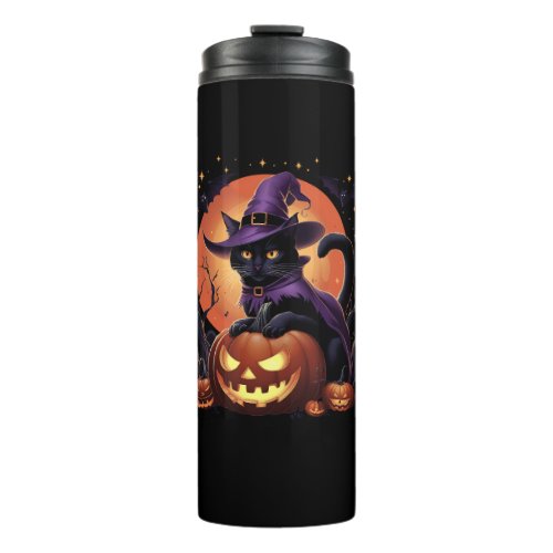 Funny Halloween Black Cat Pumpkin Costume Cat Love Thermal Tumbler