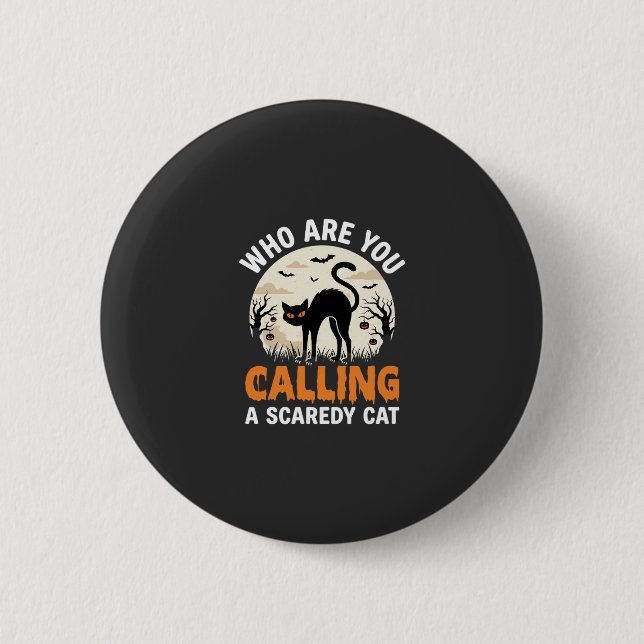 Funny Halloween Black Cat Scaredy Cat Vector Desig Button (Front)