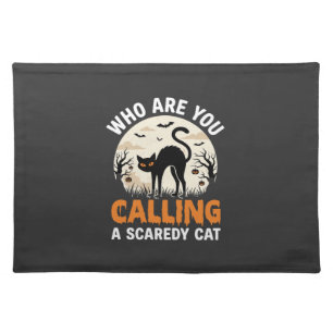 Funny Halloween Black Cat Scaredy Cat Vector Desig Cloth Placemat