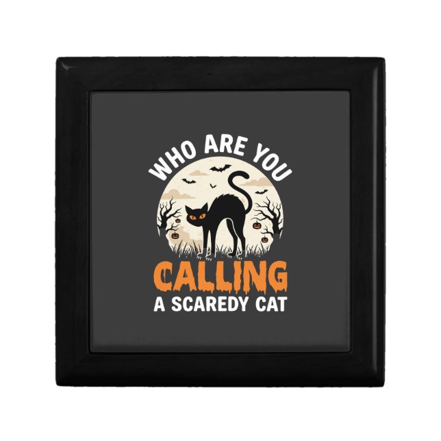 Funny Halloween Black Cat Scaredy Cat Vector Desig Gift Box (Front)