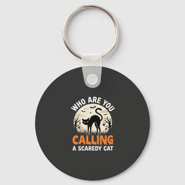 Funny Halloween Black Cat Scaredy Cat Vector Desig Keychain (Front)