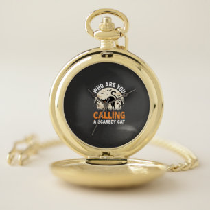 Funny Halloween Black Cat Scaredy Cat Vector Desig Pocket Watch