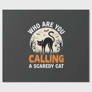 Funny Halloween Black Cat Scaredy Cat Vector Desig Wrapping Paper