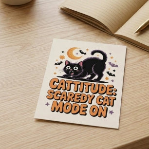Funny Halloween Black Cat Scaredy Mode On Postcard