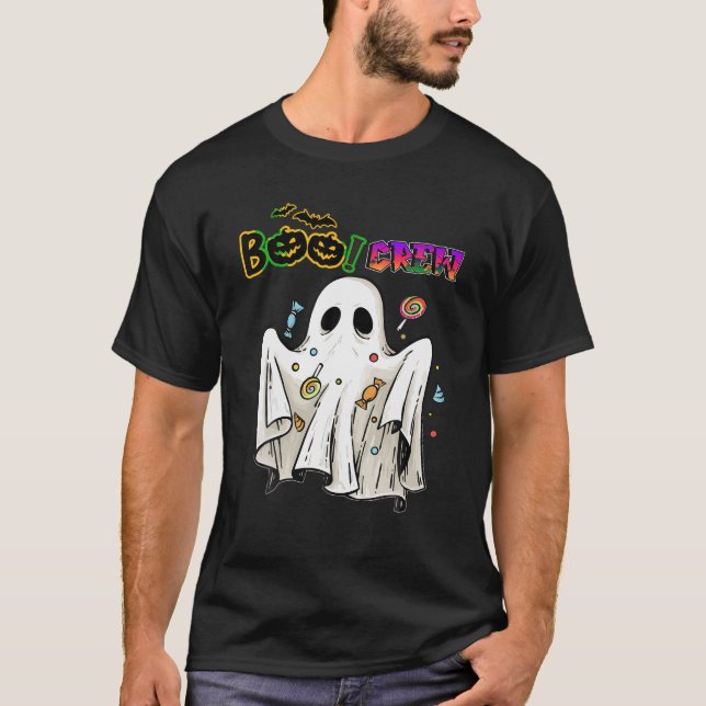 Funny halloween boo crew groovy ghost pumpkin patc T-Shirt (Front)