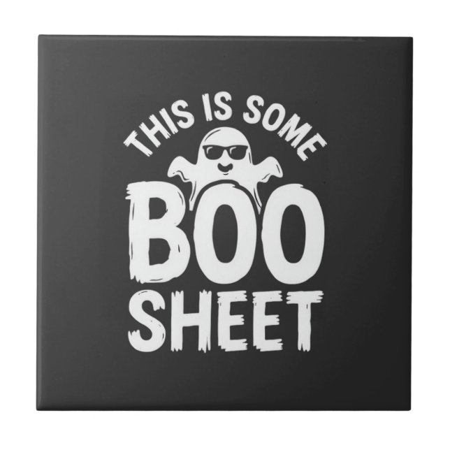 Funny Halloween Boo Sheet Ghost Design_1 Ceramic Tile (Front)