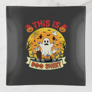 Funny Halloween Boo Sheet Ghost Graveyard Trinket Tray