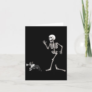 Funny Halloween Boston Terrier And Skeleton Card